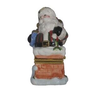 Hinged Trinket Box Santa In The Chimney Ceramic Figurine  5.25"H